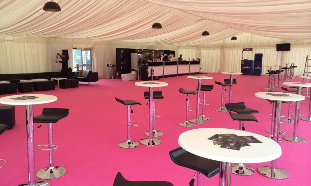 Linings - Pink carpet and bespoke Bar furniture