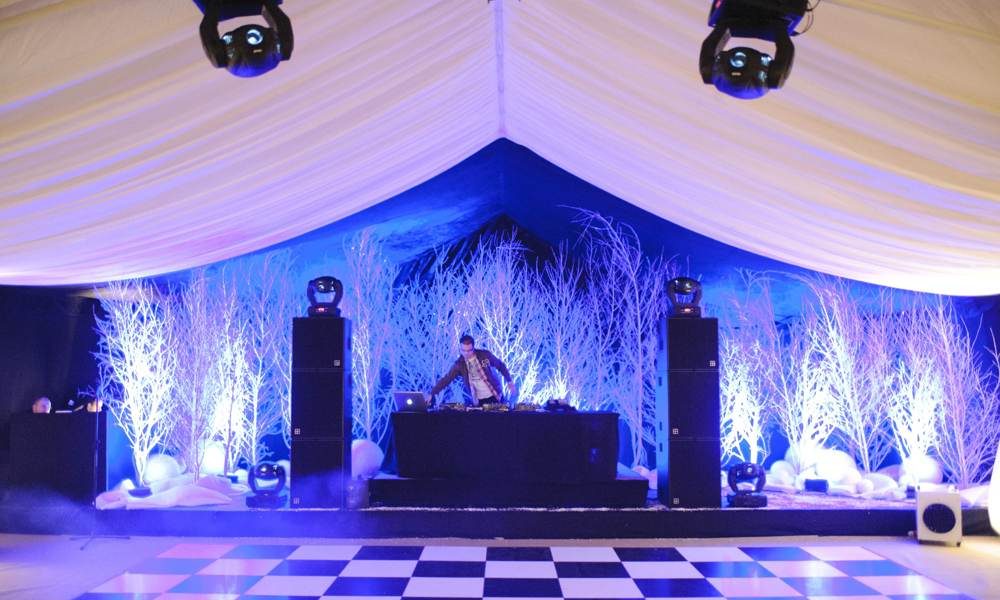 Staging - Winter themed backdrop to dj set